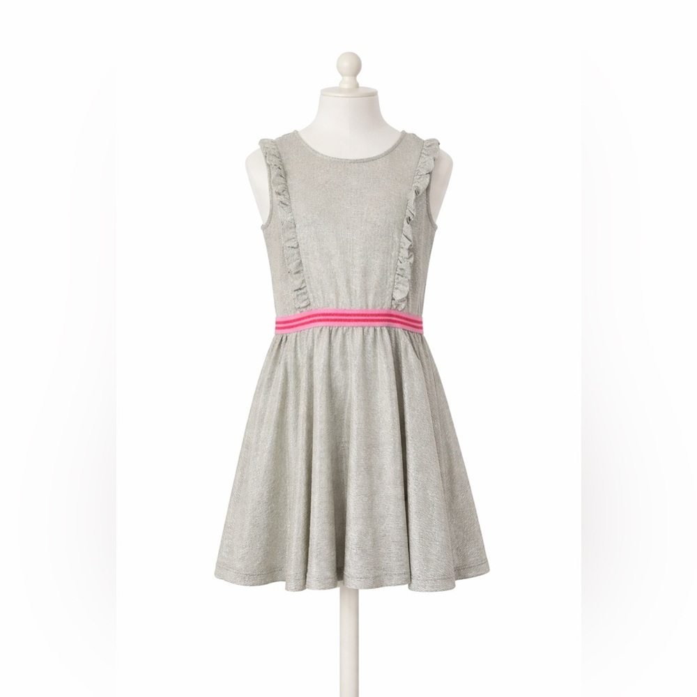 NEW Mini Boden 11-12y Silver Sparkly Dress 0999 holiday ruffle 152cm sleeveless